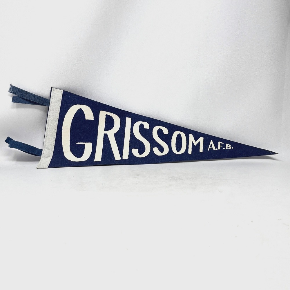 Vintage Grissom AFB Indiana Military Felt Pennant Blue White Souvenir 18 Inch